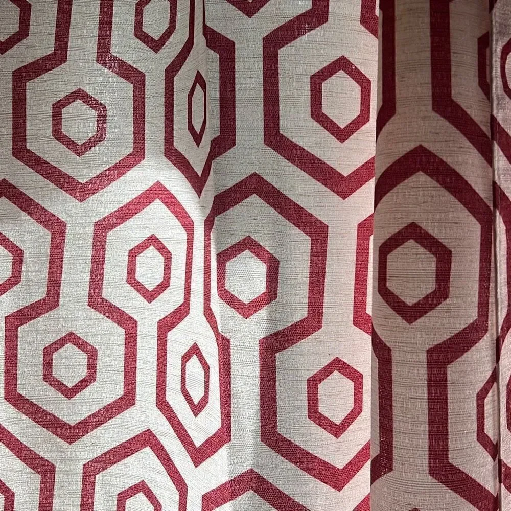 The Vermont Country Store Red White Geometric Linen Blend Curtain 4 Piece Set